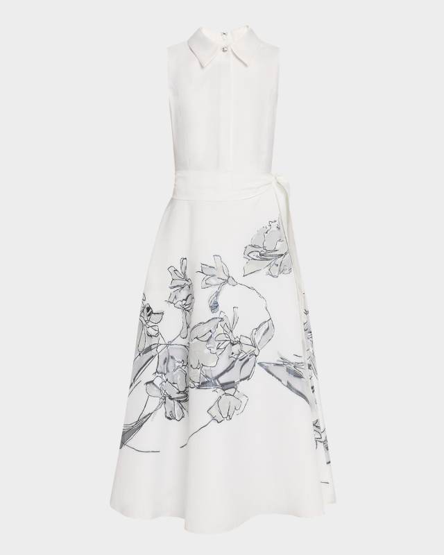 Sleeveless Floral Burnout Midi Shirtdress
